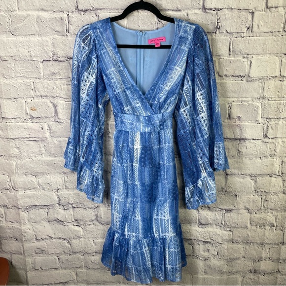 Betsey Johnson Bambi Blue Lace Patch Boho Kimono Dress Statement Sleeves 8 - Picture 5 of 15